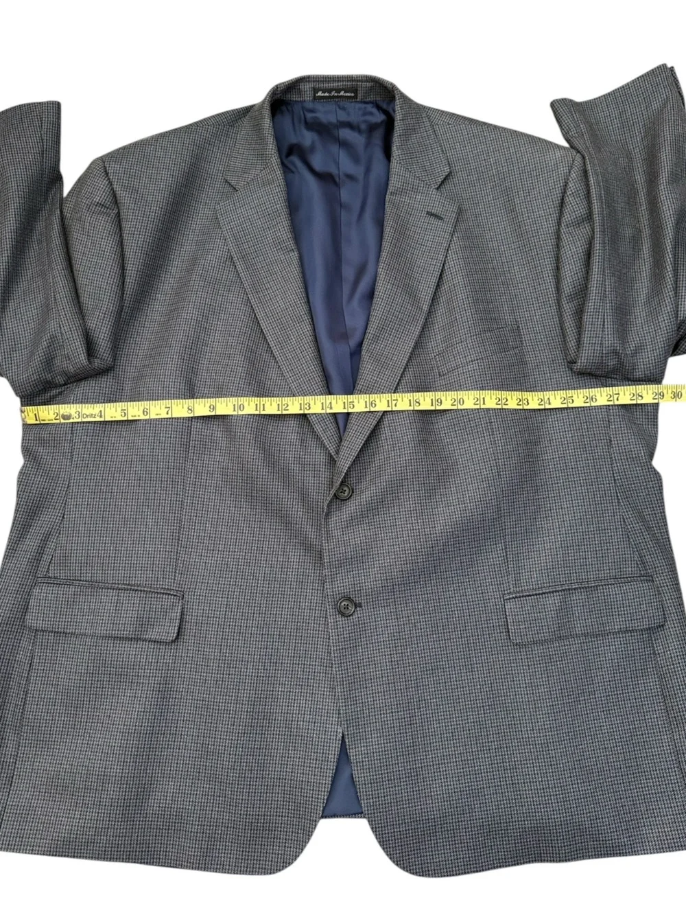 Lauren Ralph Lauren 56R Grey Blue Silk Wool Houndstooth Sport Coat Blazer Mexico